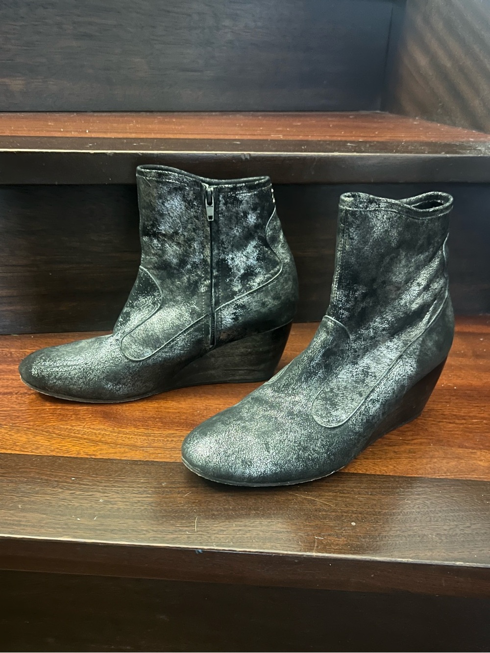 Calleen Cordero Toloso Metallic Black Wedge Ankle Bootie, Size 9.5